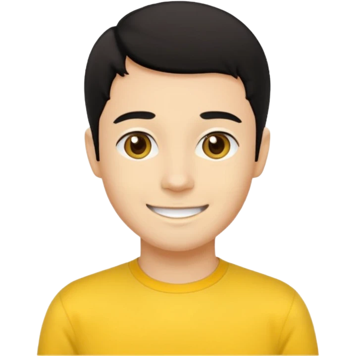 Sam Wiggle from the Wiggles with light skin, brown eyes, black hair, yellow skivvy shirt emoji