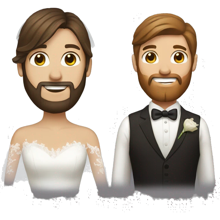 Groom with brown hair and beard and bride with long brown hair  emoji
