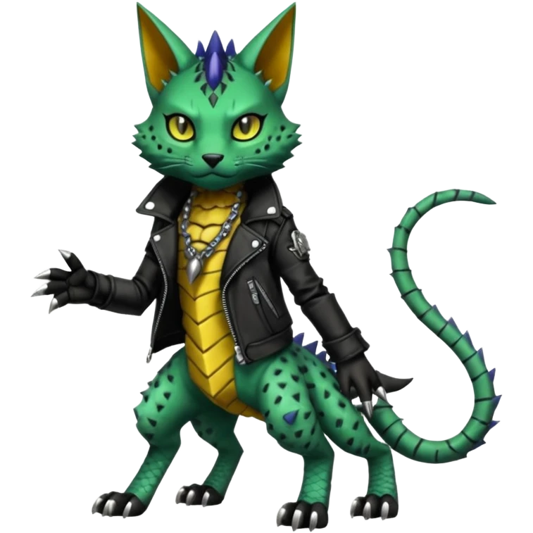 Punky gothic edgy badass spiked scaley Bastet-Gatomon-Digimon-Fakémon-Pokémon-creature (full body) emoji
