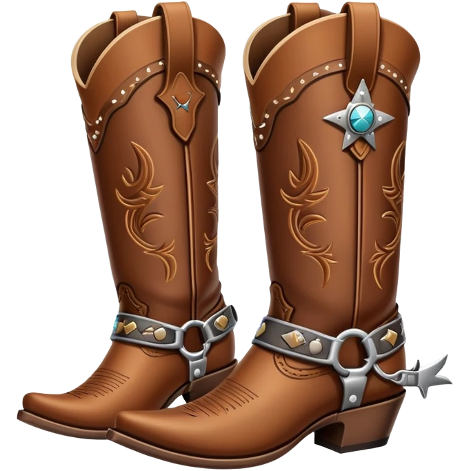 traditional brown leather cowboy boots with decorative stitching and spurs emoji