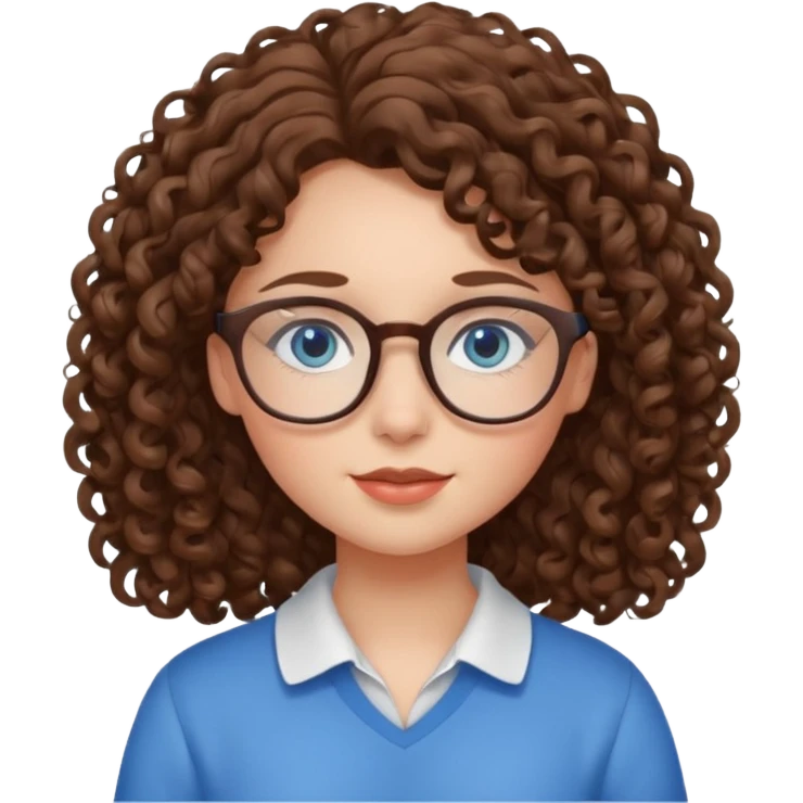 Girl with curly brown hair, blue eyes, and glasses  emoji