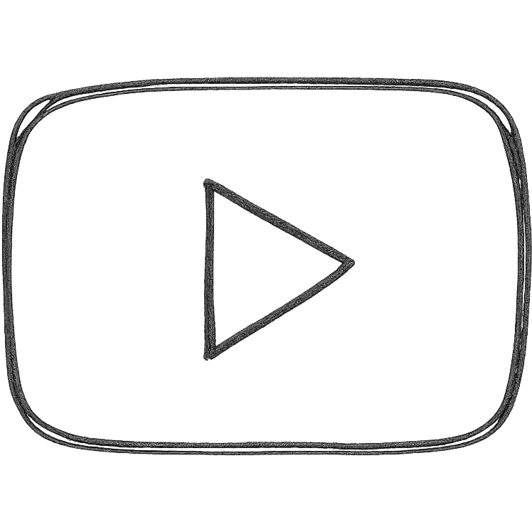YouTube logo, simple black and white hand-drawn style emoji
