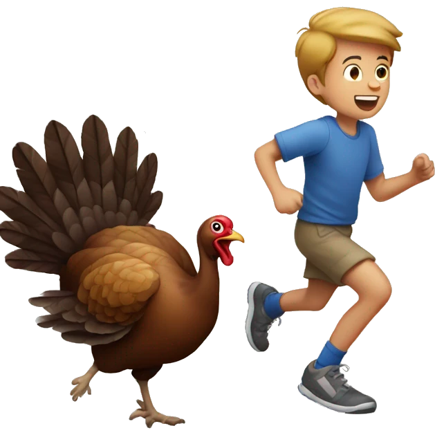 boy chasing a turkey emoji