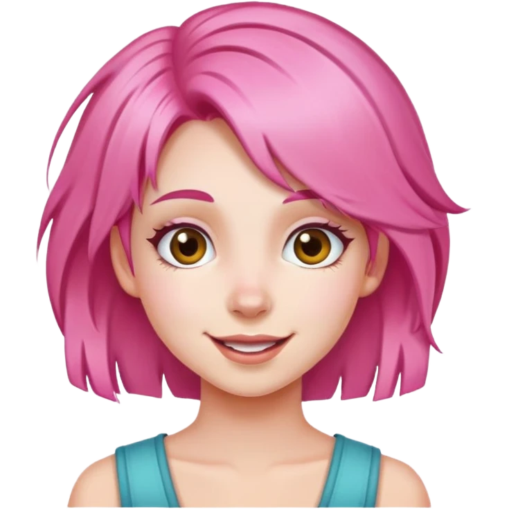 girl with pink hair, cheerful expression emoji