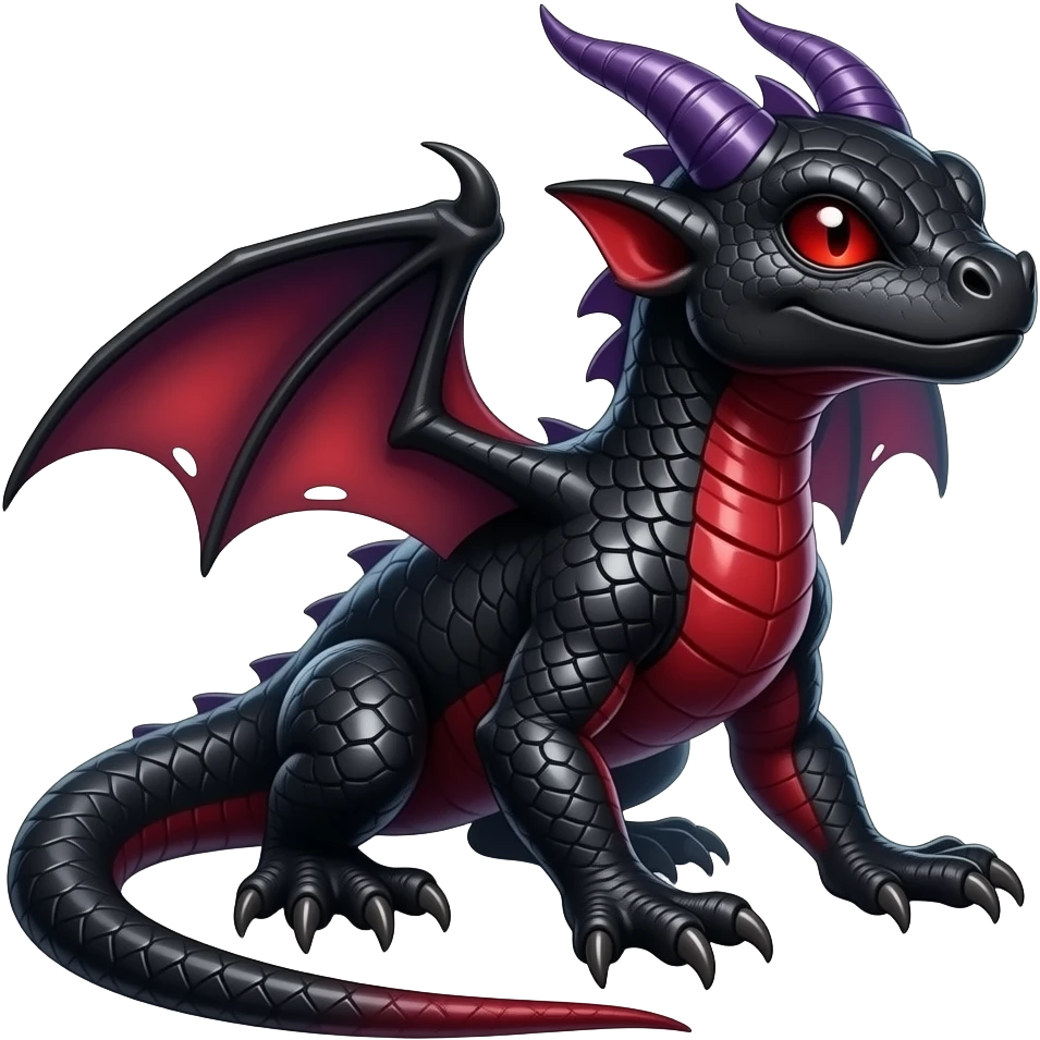 Shiny legendary epic cool anthropomorphic Obsidian-black and Ruby-red And Violet-purple lanky elegant evil badass handsome slick oily lizard-Salandit-demonic-reptilian-Draco emoji