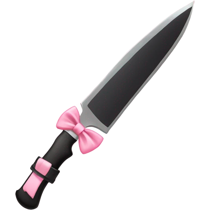 Black knife with cute light pink bow on handle cute emoji