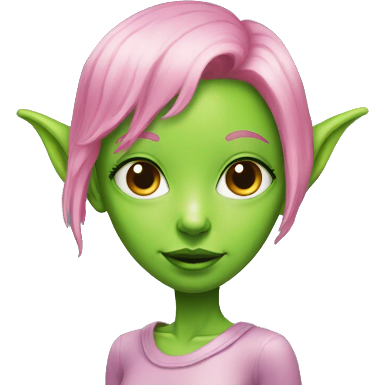 green alien girl with elf ears and pink hair emoji