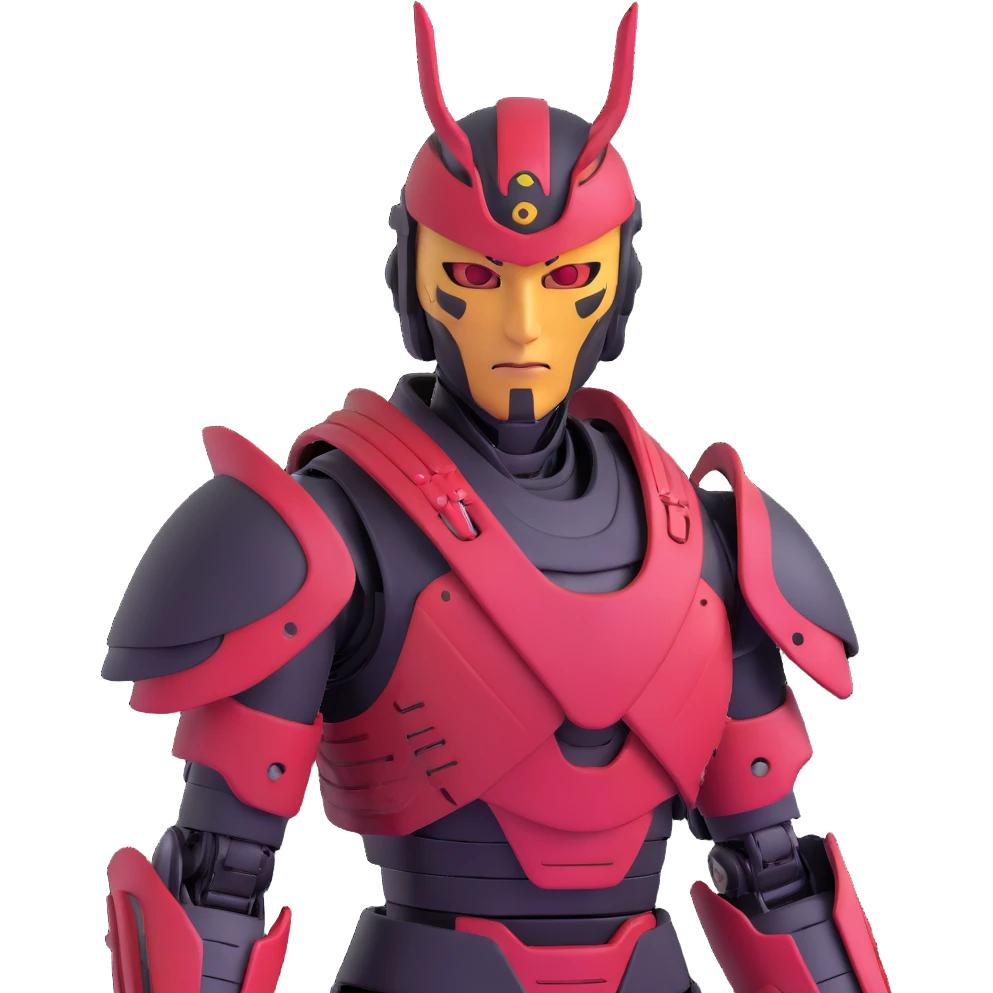 male cyborg samurai with half-human half-robot face and high-tech armor emoji