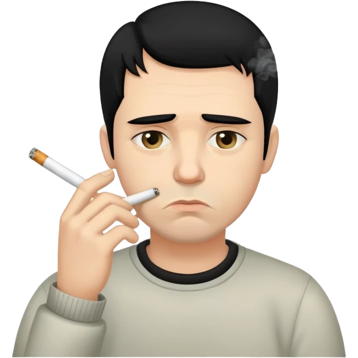 хакиев стоит грустный с сигой во рту черные волосы emoji