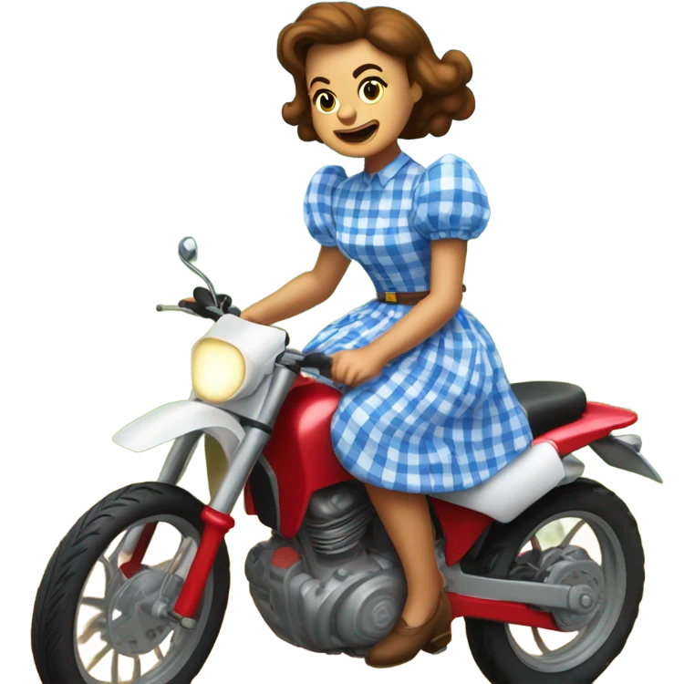 Dorothy from the wizard of oz riding a dirtbike emoji