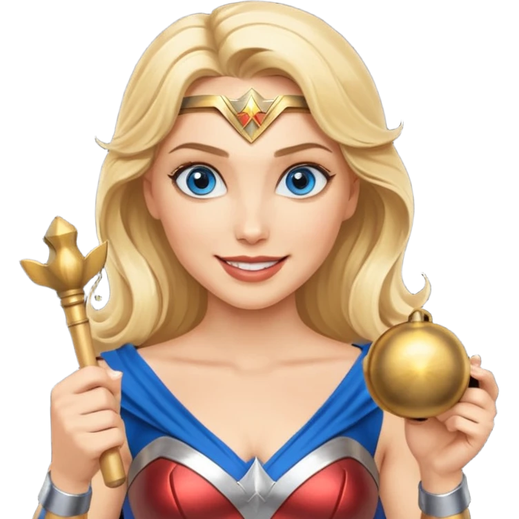 Blonde blue eyes Wonder Woman holding bell and baton emoji
