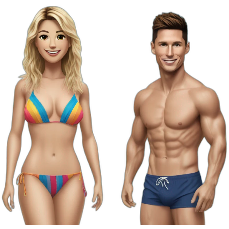 Leo Messi and Cristiano Ronaldo in realistic beach swimsuits emoji