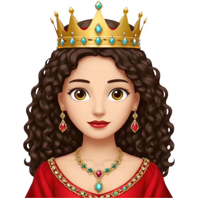 Queen with long dark curly hair, dark brown eyes, light olive skin tone. can you make the skin tone lighter? emoji