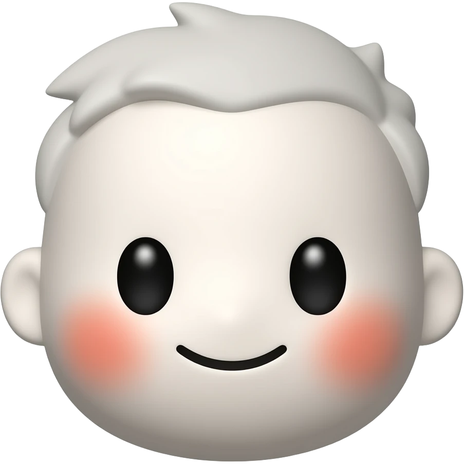 흰 색 얼굴의 붉은색 홍조를 하고 있는 귀여운 만화 입체적 이모티콘 emoji