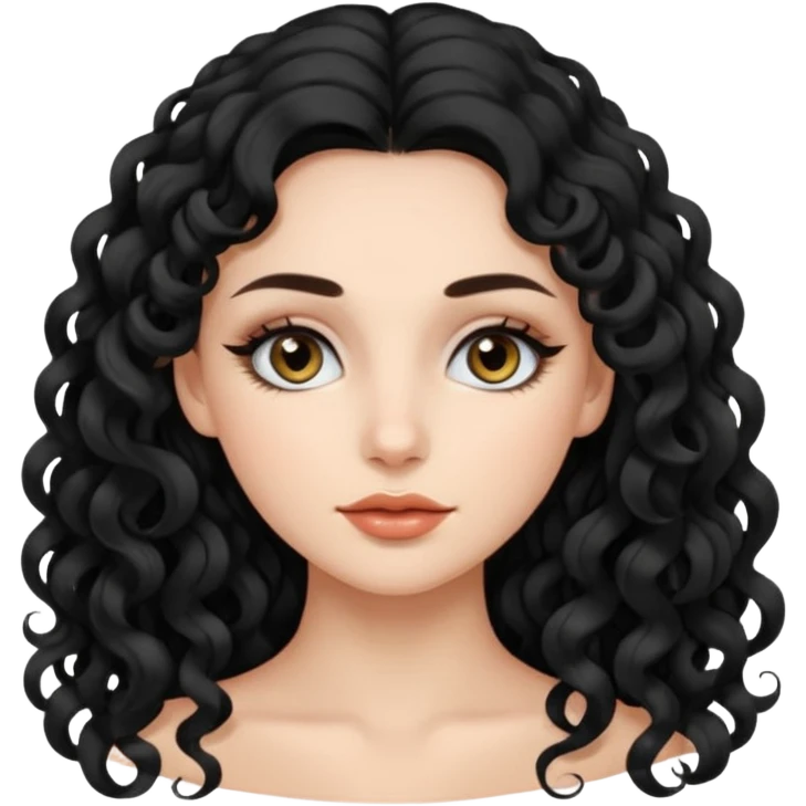 persona mujer con piel clara y rizos suaves color negro y largos  y sin volumen y con delineador en los ojos emoji