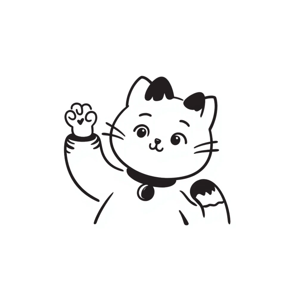 White and black Chinese lucky cat, cute  emoji