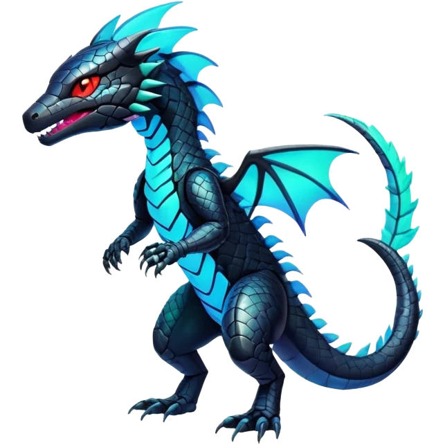 Modern Futuristic Scaly Iridescent Neon-glowing  Cyber-Salandit-Litten-Hybrid (Full body) emoji