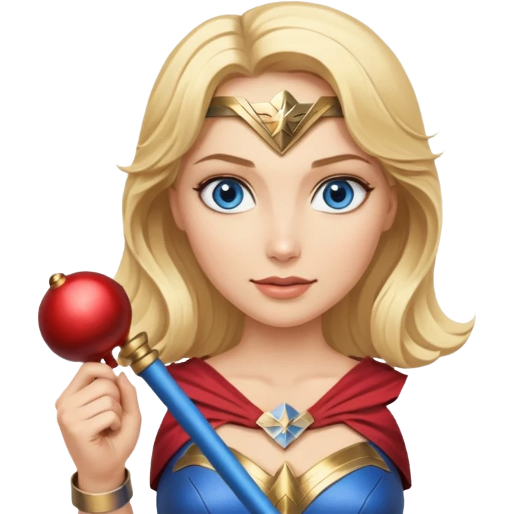 Blonde blue eyes Wonder Woman holding bell and baton emoji