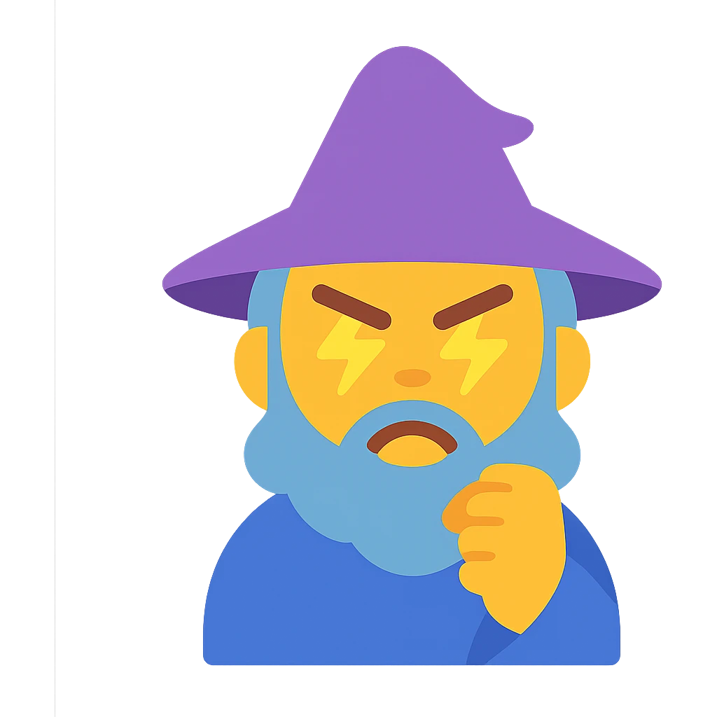 angry wizard with lightning eyes and a balled up fist emoji