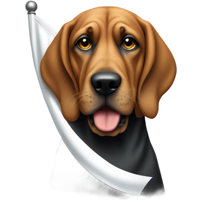 Bloodhound dog holding a white flag in its mouth. emoji