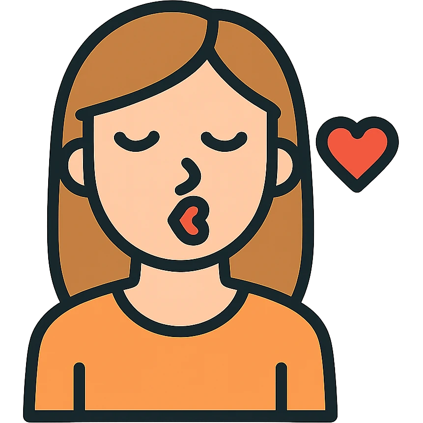 icon of a young woman with light brown, straight hair giving a kiss to the screen, stylized and easy to recognize, minimal and clear design emoji