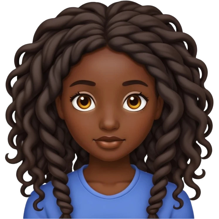 Dark skin girl with long twist with curls coming out emoji