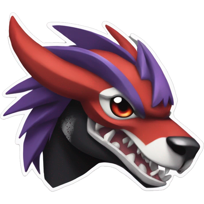 Black Cool Edgy Nargacuga-Houndoom-Garchomp-Noivern Fakémon  with White and Red and purple and black Edgy markings emoji