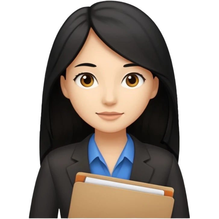 a light tan woman with long black hair past mid-back, round brown eyes and manila folder in her hands emoji