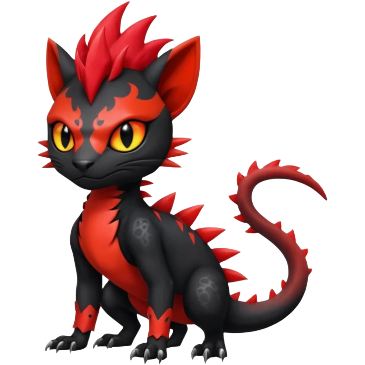 Shiny cool Fiery gothic evil black and red salandit-Liten-torracat with a red Mohawk  emoji