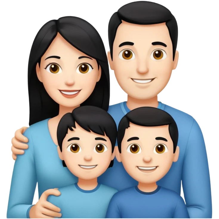 happy white family with husband with black hair, wife and one son smiling together emoji
