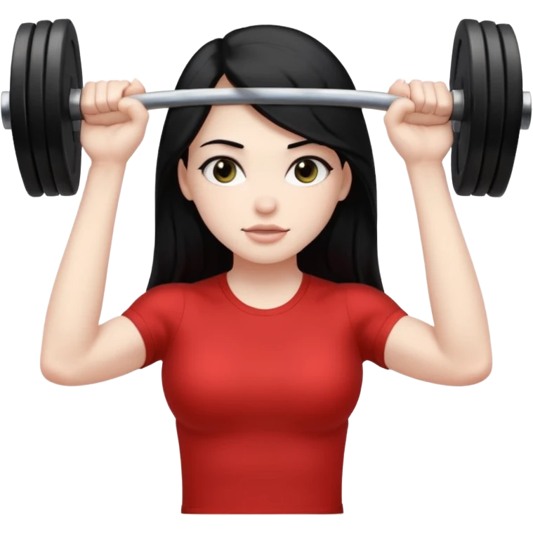 Pale girl with long black hair lifting weights emoji