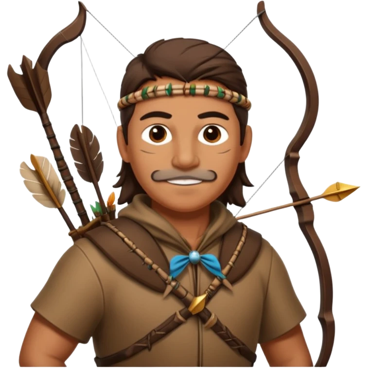 The classic middle-aged hunter with a bow and arrow on his back, dressed in brown with decorations made of feathers or bone teeth emoji