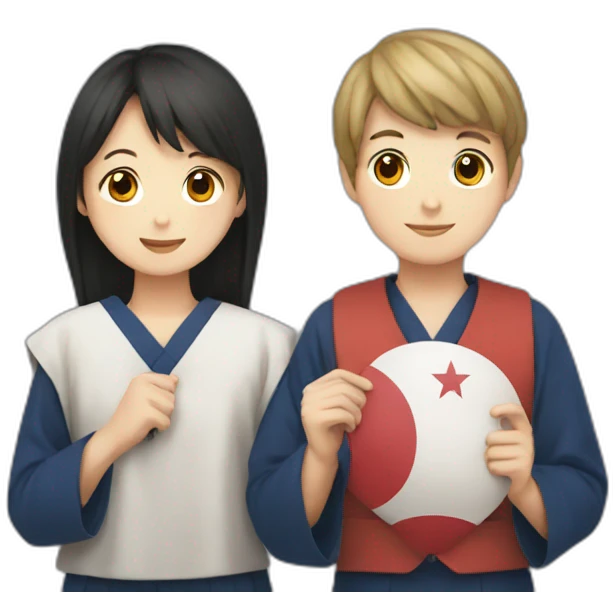 boy and girl holding Japanese flag emoji