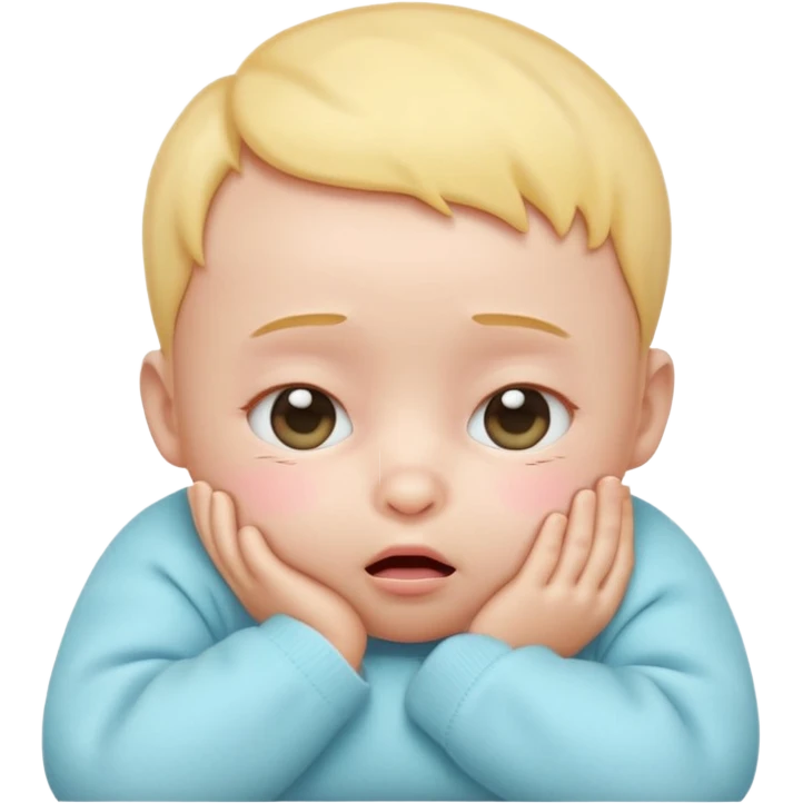 Cute 3D baby emoji, rubbing eyes, sleepy expression, short fine baby hair, soft pastel colors, clean white background  emoji
