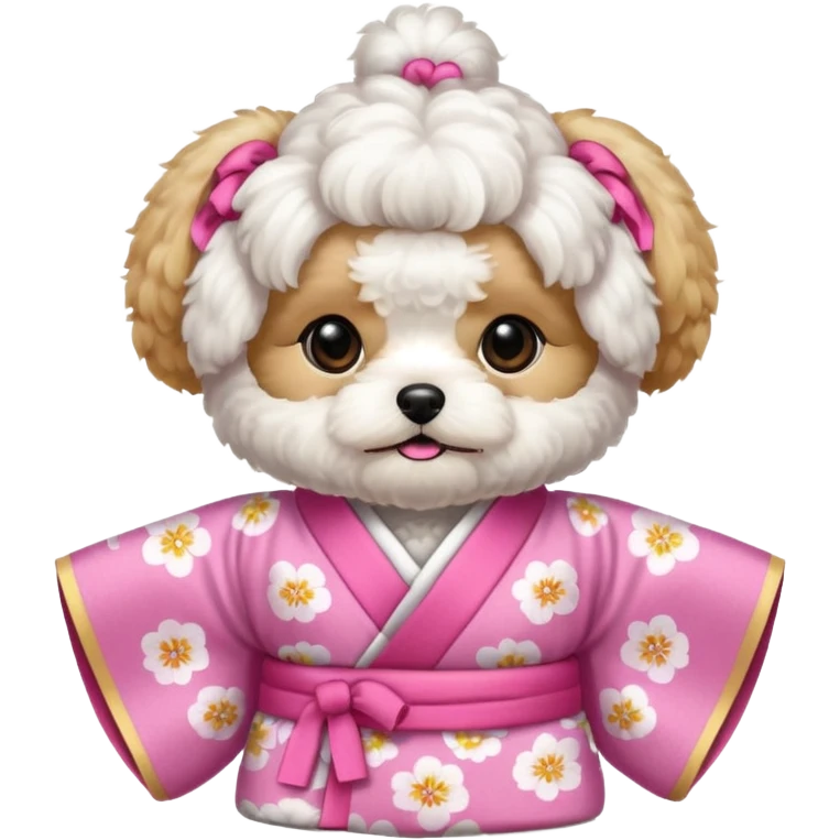 White Maltipoo with pink kimono emoji