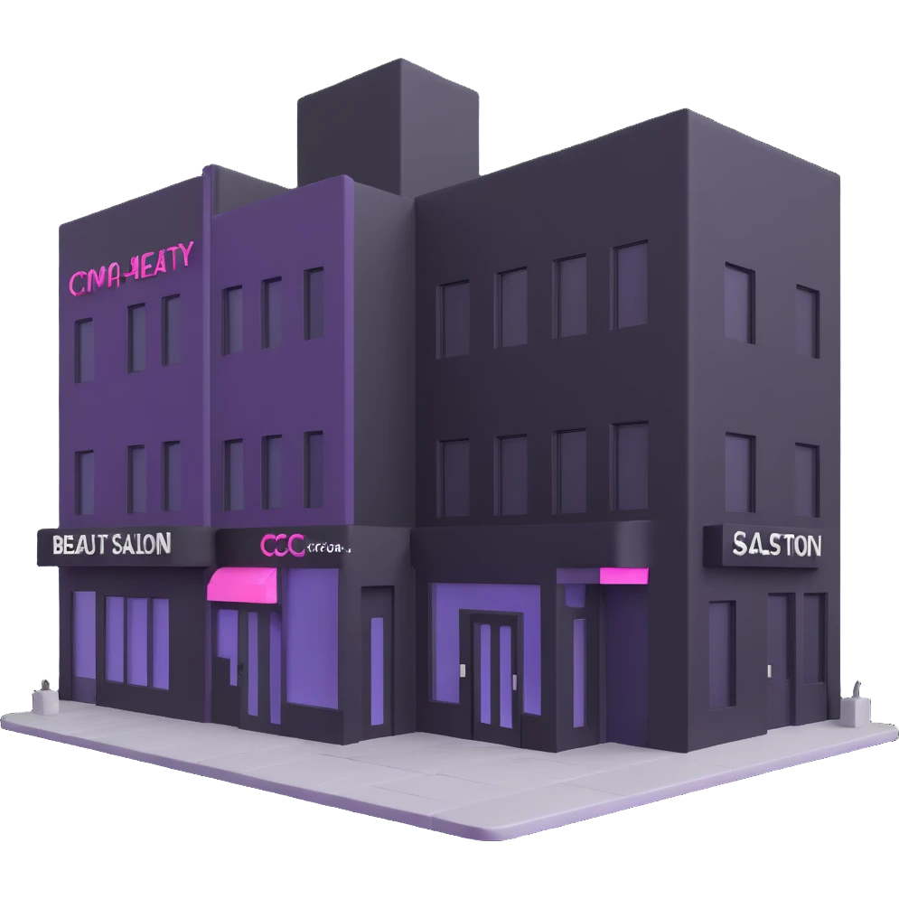 three beauty salon buildings connected by lines emoji