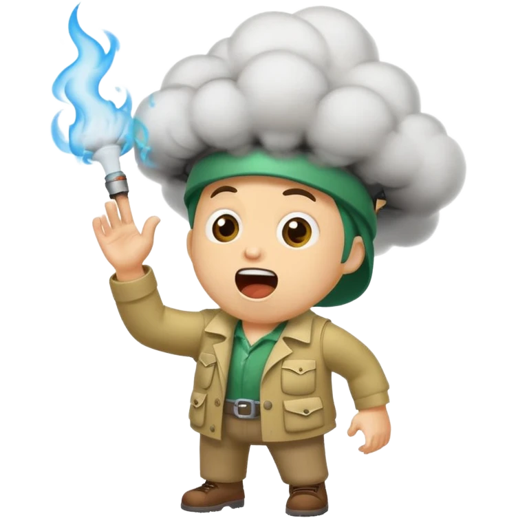 forest lab character shouting eureka with smoke burst emoji