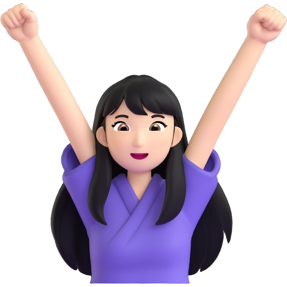 East Asian woman with long black straight hair and bangs cheering for Doosan Bears baseball team emoji