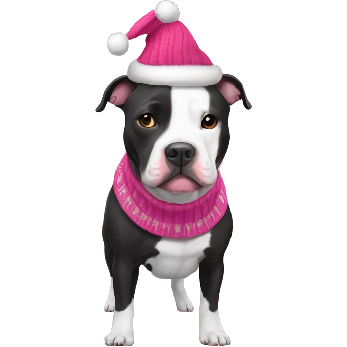 Black and white pitbull with pink Christmas sweater emoji