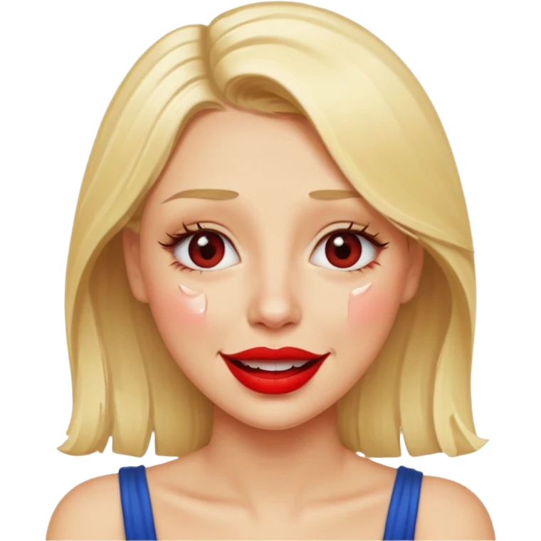 blonde having crying tears from hard laughter. really happy in general, happy eyes. red lipstick emoji