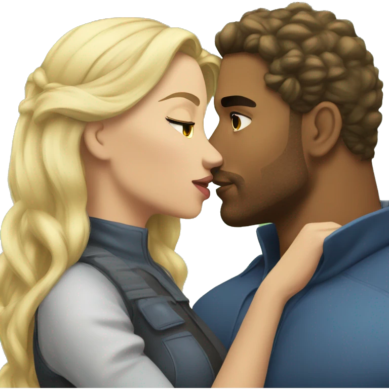 blonde strong man kissing brunette pretty girl emoji