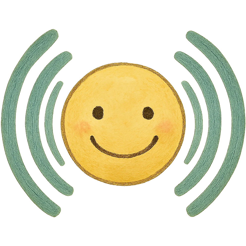 smiley face with sonar waves in ghibli style emoji
