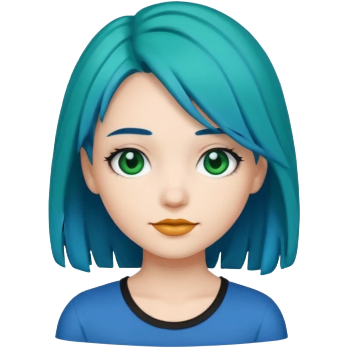Emoji girl Emerald blue hair, fair skin, and black eyes emoji