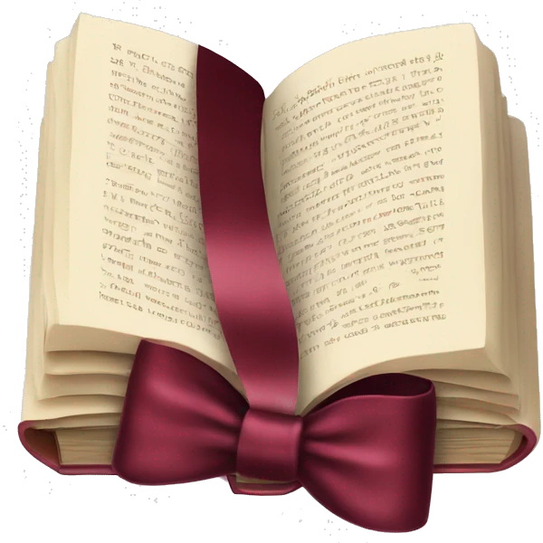 open book with burgundy bow and lipstick emoji