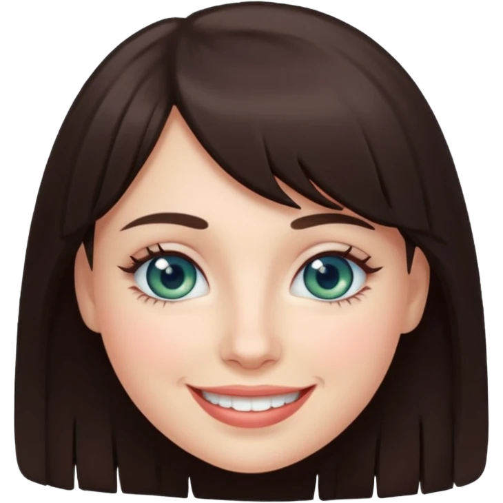 Simple White smiling women with a dark brown fringe and blue greenish eyes emoji