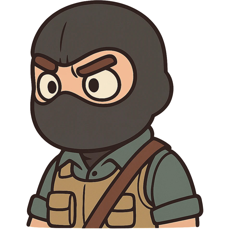 head of a Counter-Strike terrorist character, cartoon style, chibi proportions, cute and simplified, neutral background emoji