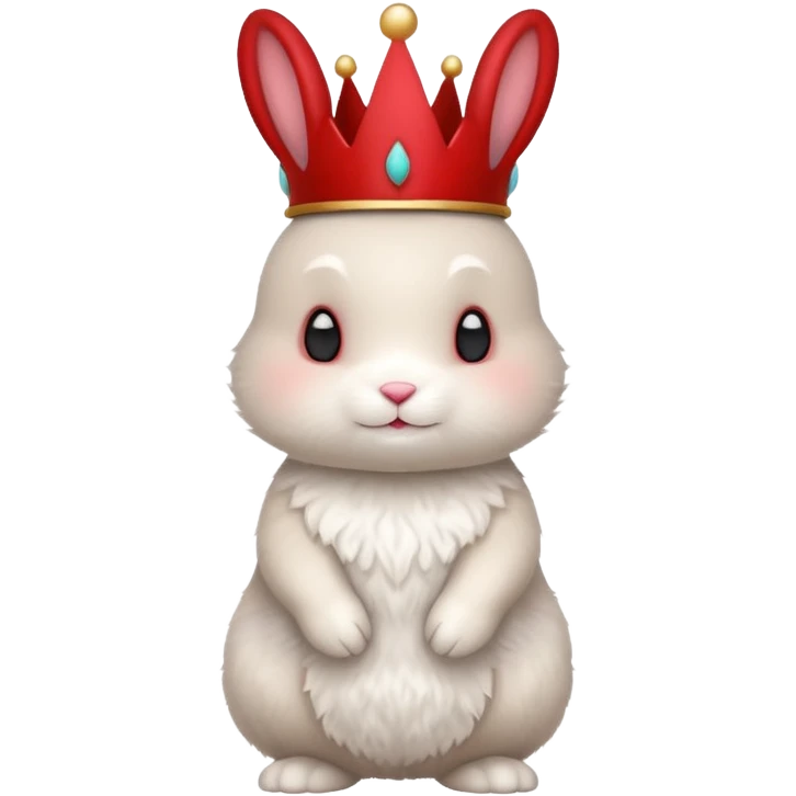 white cute bunny with red crown, funny, standing emoji