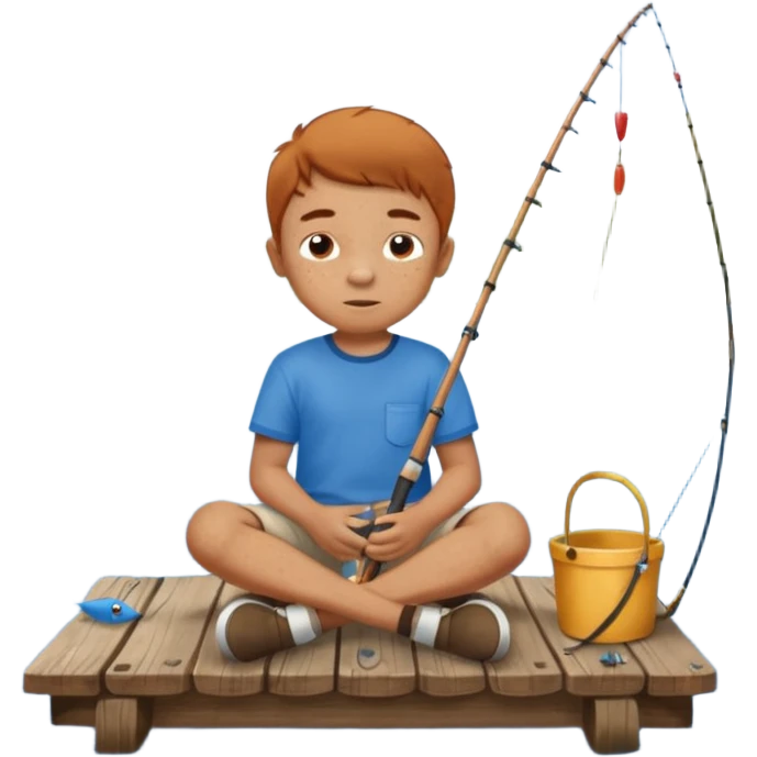 Little boy sitting on the dock fishing, felt texture, scrapbooking emoji