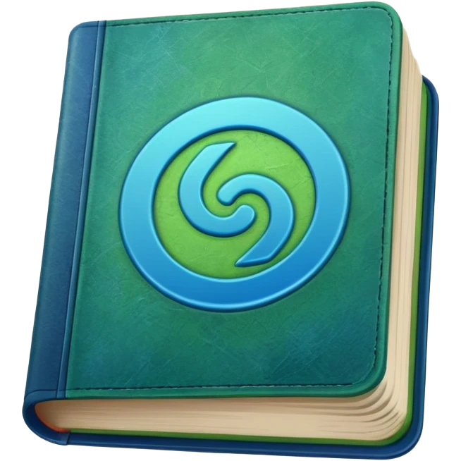 green and blue book with an abstract symbol on it emoji