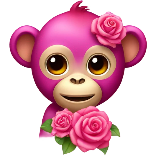 Pink ombre sparkly monkey with roses  emoji